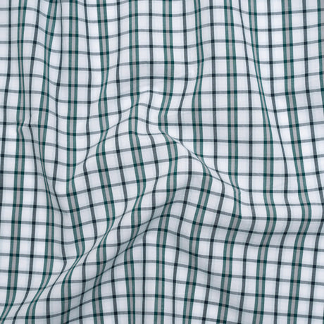 Cotton Shirting - Green, Black and White Plaid - Deadstock
