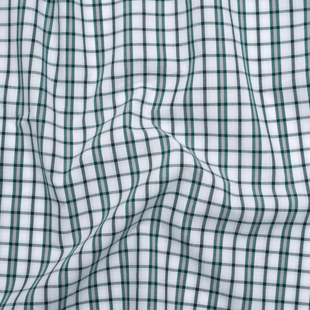Cotton Shirting - Green, Black and White Plaid - Deadstock