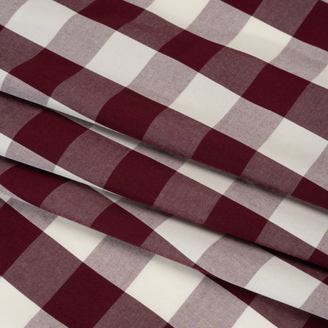 Cotton Shirting - Burgundy and Cream Buffalo Check - Deadstock