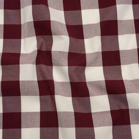 Cotton Shirting - Burgundy and Cream Buffalo Check - Deadstock