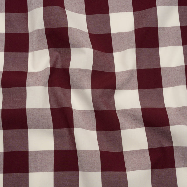 Cotton Shirting - Burgundy and Cream Buffalo Check - Deadstock