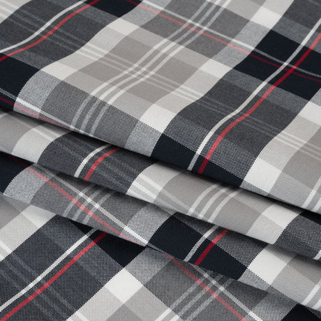 Cotton Oxford Shirting - Midnight Navy, Light Gray and Red Plaid - Deadstock