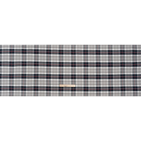 Cotton Oxford Shirting - Midnight Navy, Light Gray and Red Plaid - Deadstock