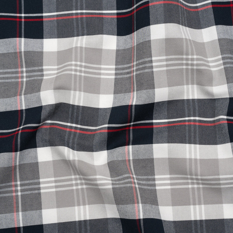 Cotton Oxford Shirting - Midnight Navy, Light Gray and Red Plaid - Deadstock