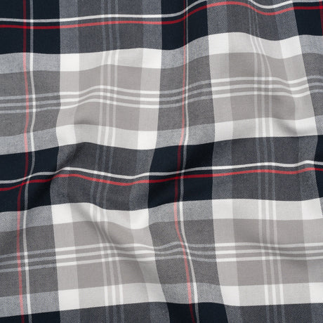 Cotton Oxford Shirting - Midnight Navy, Light Gray and Red Plaid - Deadstock