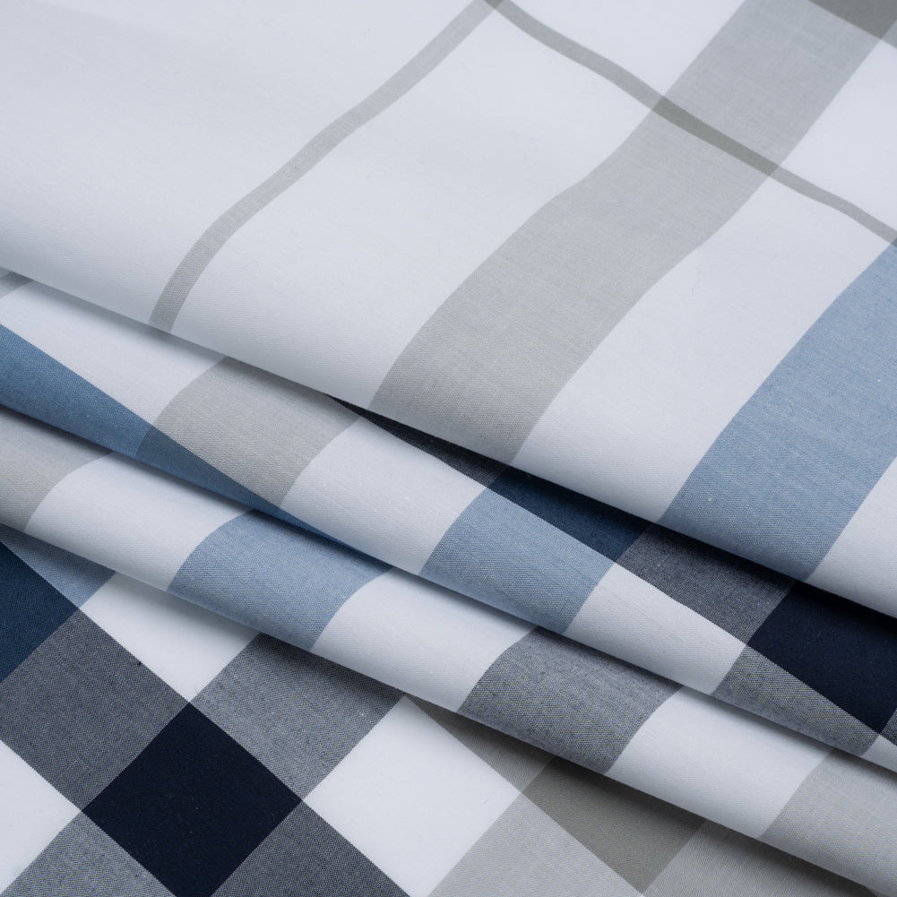 Cotton Shirting - Navy, Blue and Gray Big Plaid - Deadstock