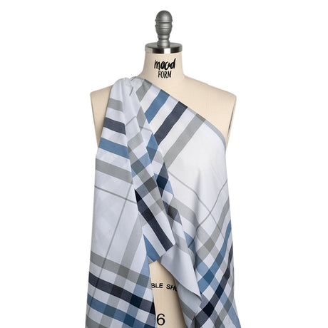 Cotton Shirting - Navy, Blue and Gray Big Plaid - Deadstock