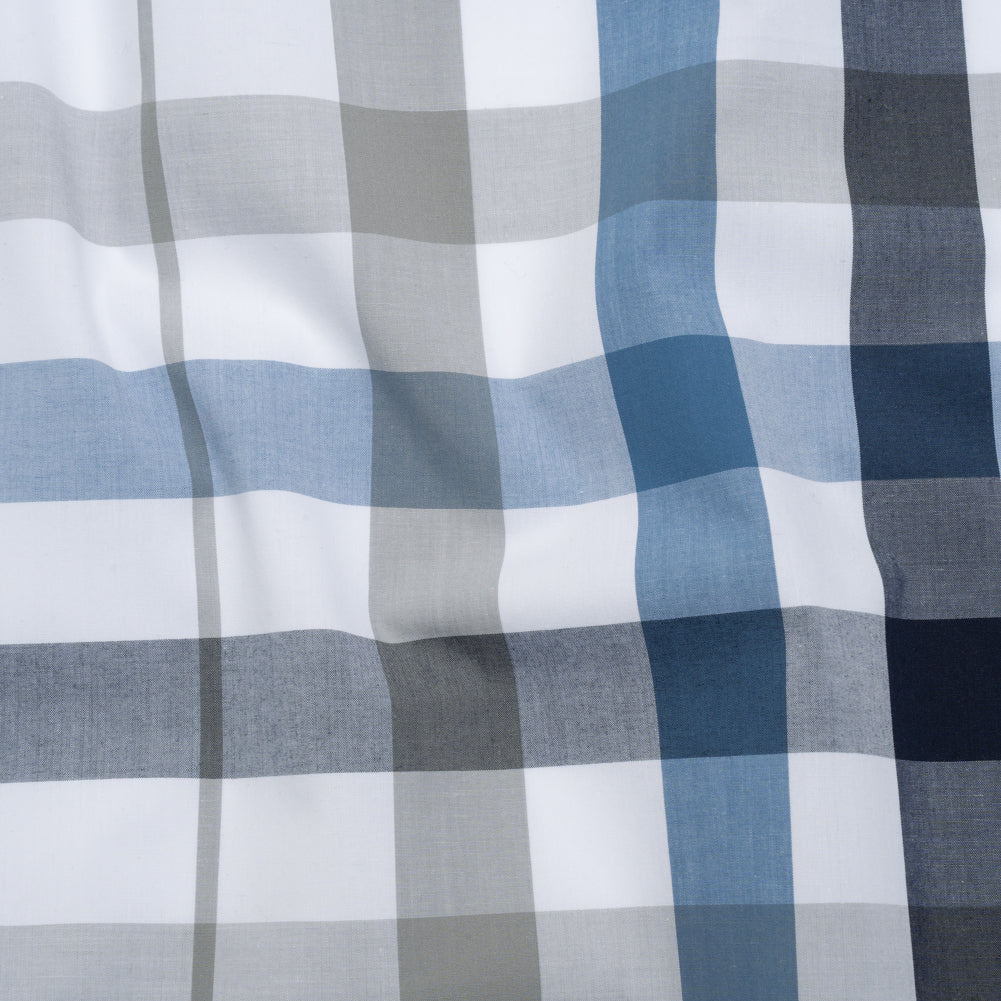 Cotton Shirting - Navy, Blue and Gray Big Plaid - Deadstock