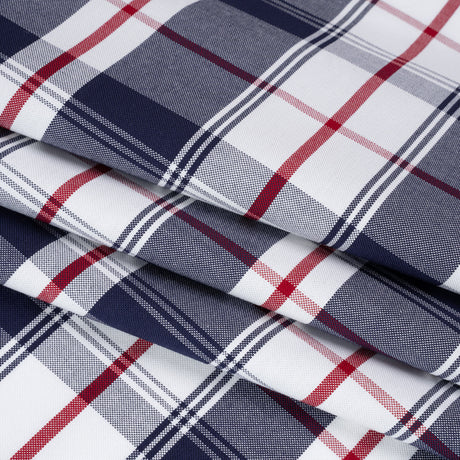 Cotton Oxford Shirting - Dark Blue, Cranberry Red and White Plaid - Deadstock