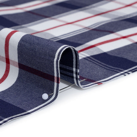 Cotton Oxford Shirting - Dark Blue, Cranberry Red and White Plaid - Deadstock