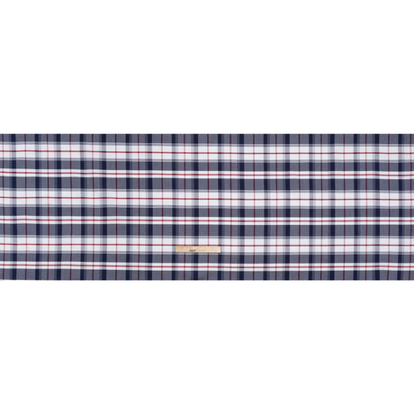 Cotton Oxford Shirting - Dark Blue, Cranberry Red and White Plaid - Deadstock