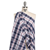 Cotton Oxford Shirting - Dark Blue, Cranberry Red and White Plaid - Deadstock