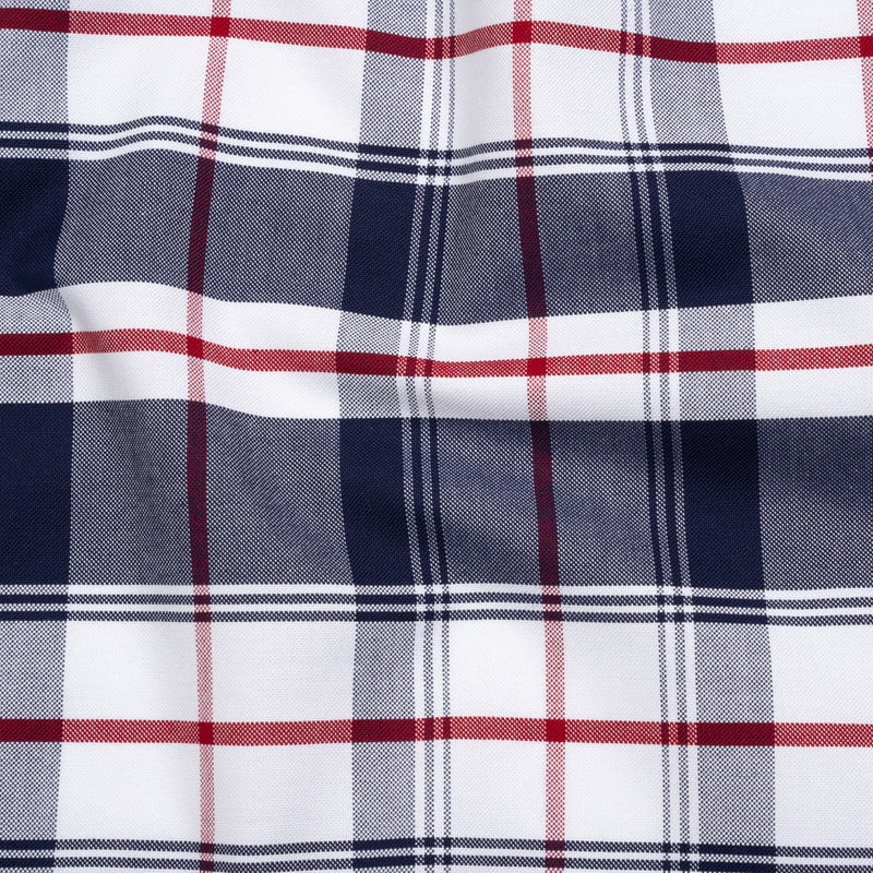 Cotton Oxford Shirting - Dark Blue, Cranberry Red and White Plaid - Deadstock
