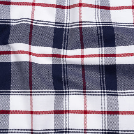 Cotton Oxford Shirting - Dark Blue, Cranberry Red and White Plaid - Deadstock