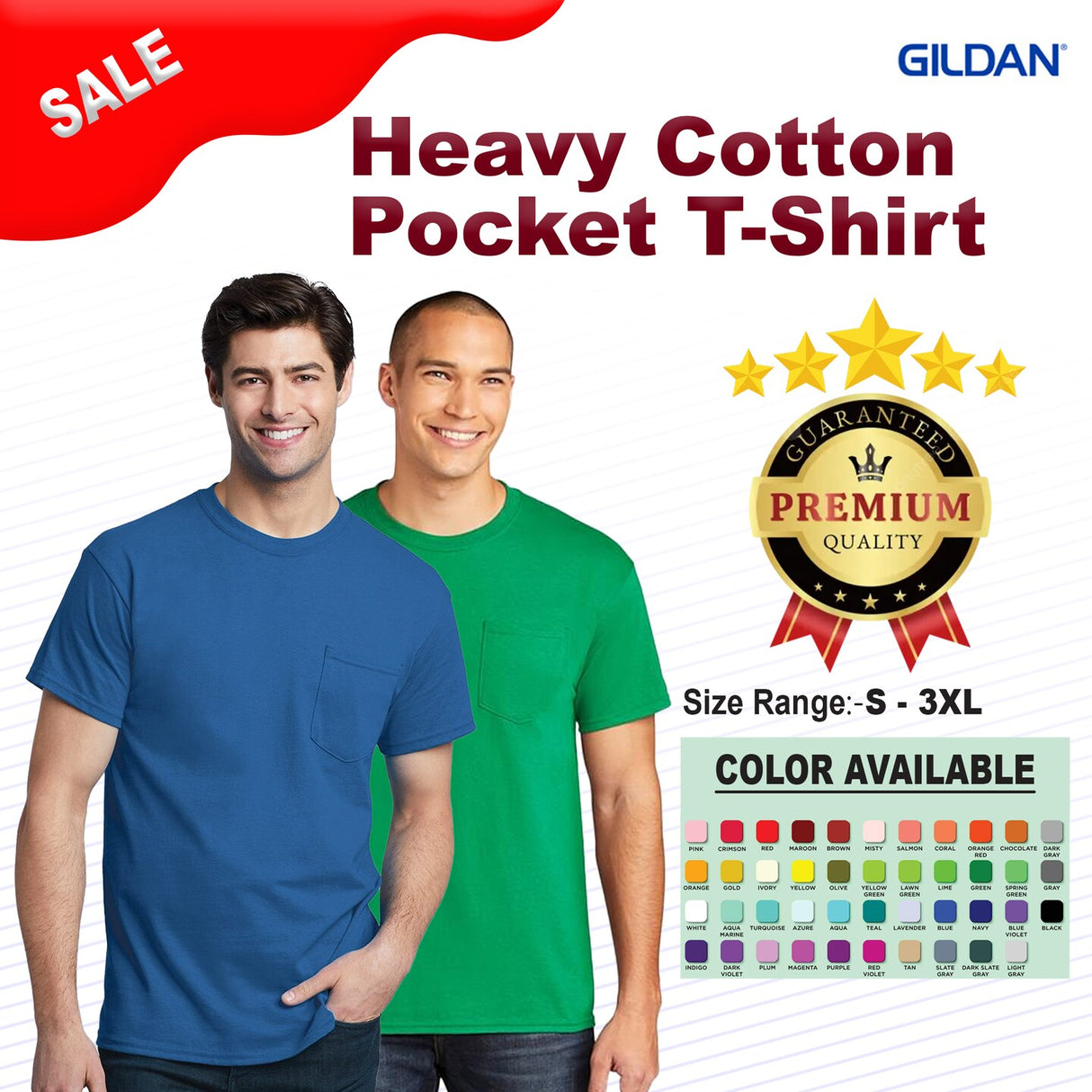 Gildan® Heavy Cotton Crewneck Short Sleeve Pocket T-Shirt