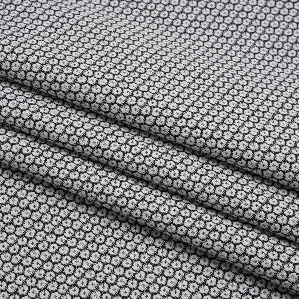 Stretch Cotton and Polyester Jacquard - Black and White Fluffy Flowers - Deadstock