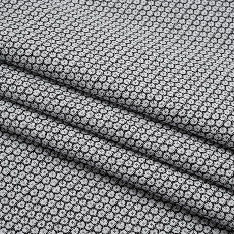 Stretch Cotton and Polyester Jacquard - Black and White Fluffy Flowers - Deadstock