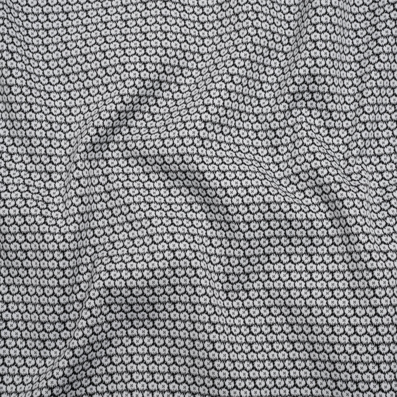 Stretch Cotton and Polyester Jacquard - Black and White Fluffy Flowers - Deadstock