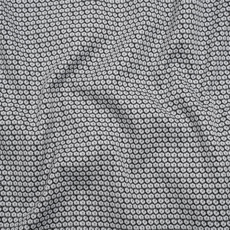 Stretch Cotton and Polyester Jacquard - Black and White Fluffy Flowers - Deadstock