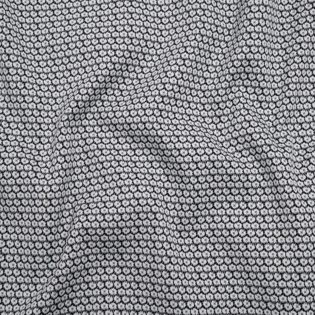 Stretch Cotton and Polyester Jacquard - Black and White Fluffy Flowers - Deadstock