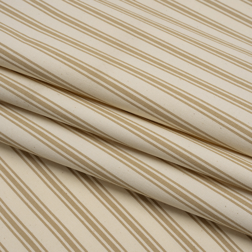 Cotton Twill - Beige and Ivory Ticking Stripes - Deadstock