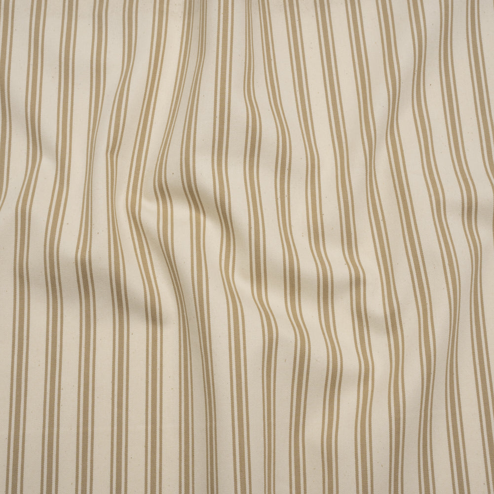 Cotton Twill - Beige and Ivory Ticking Stripes - Deadstock