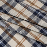 Lightweight Linen Woven - Navy, Camel Brown and Cream Plaid - Deadstock