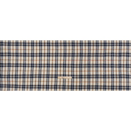 Lightweight Linen Woven - Navy, Camel Brown and Cream Plaid - Deadstock