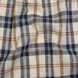Lightweight Linen Woven - Navy, Camel Brown and Cream Plaid - Deadstock