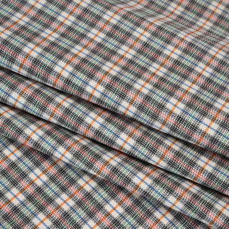 Stretch Cotton Twill - Charcoal, Cream, and Multicolor Plaid - Deadstock