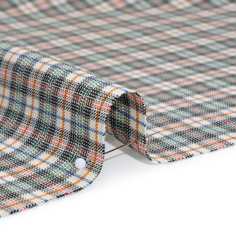 Stretch Cotton Twill - Charcoal, Cream, and Multicolor Plaid - Deadstock