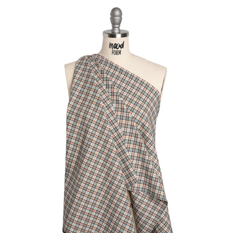 Stretch Cotton Twill - Charcoal, Cream, and Multicolor Plaid - Deadstock