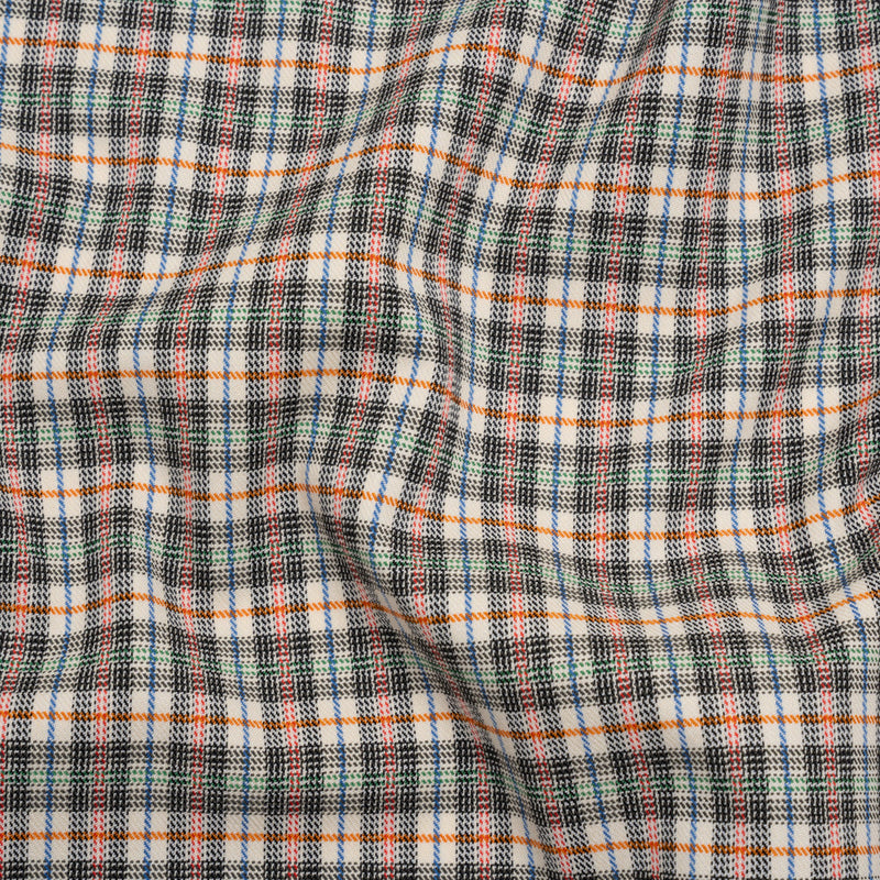 Stretch Cotton Twill - Charcoal, Cream, and Multicolor Plaid - Deadstock