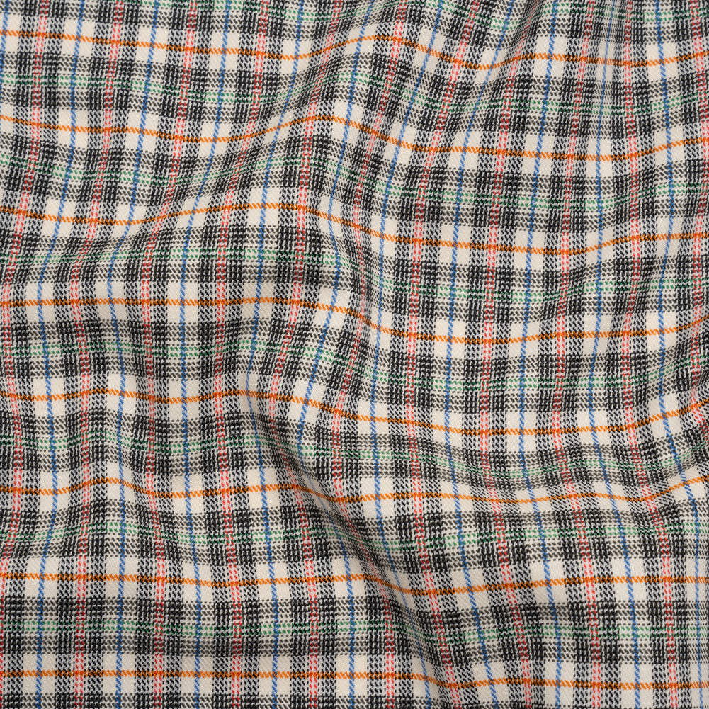 Stretch Cotton Twill - Charcoal, Cream, and Multicolor Plaid - Deadstock