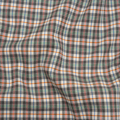 Stretch Cotton Twill - Charcoal, Cream, and Multicolor Plaid - Deadstock
