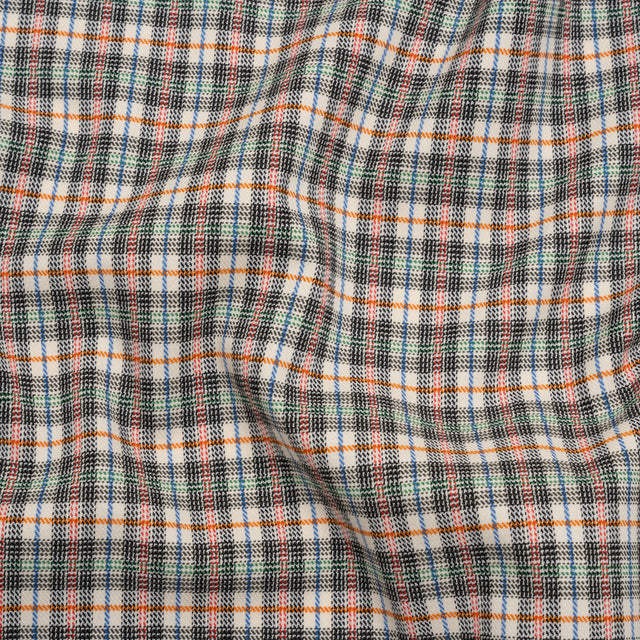 Stretch Cotton Twill - Charcoal, Cream, and Multicolor Plaid - Deadstock