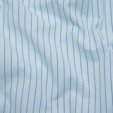 Cotton Dobby Shirting - Aqua Blue and Navy Stripes and Pluses - Deadstock