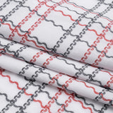 Cotton Jacquard Shirting - Navy, Red and White Wavy Lines Plaid - Deadstock