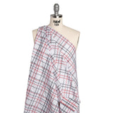Cotton Jacquard Shirting - Navy, Red and White Wavy Lines Plaid - Deadstock