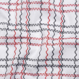 Cotton Jacquard Shirting - Navy, Red and White Wavy Lines Plaid - Deadstock