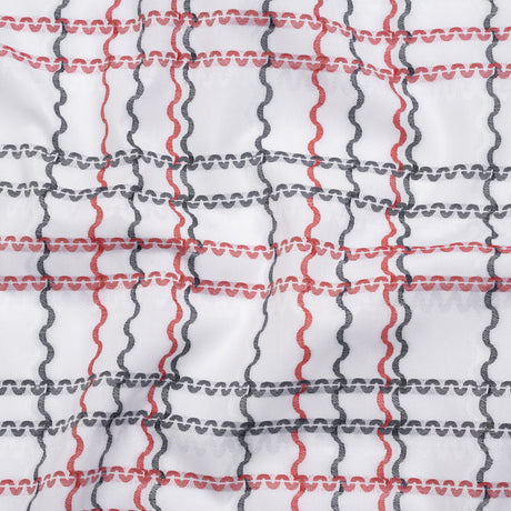 Cotton Jacquard Shirting - Navy, Red and White Wavy Lines Plaid - Deadstock