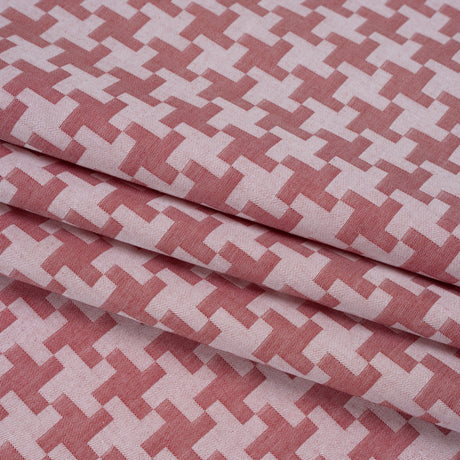 Cotton Twill Shirting - Red and White Geometric Houndstooth - Deadstock