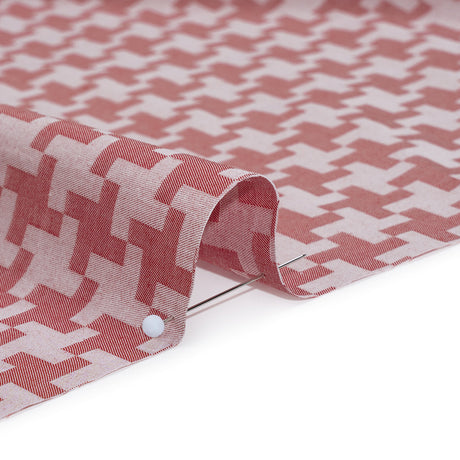 Cotton Twill Shirting - Red and White Geometric Houndstooth - Deadstock