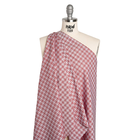 Cotton Twill Shirting - Red and White Geometric Houndstooth - Deadstock