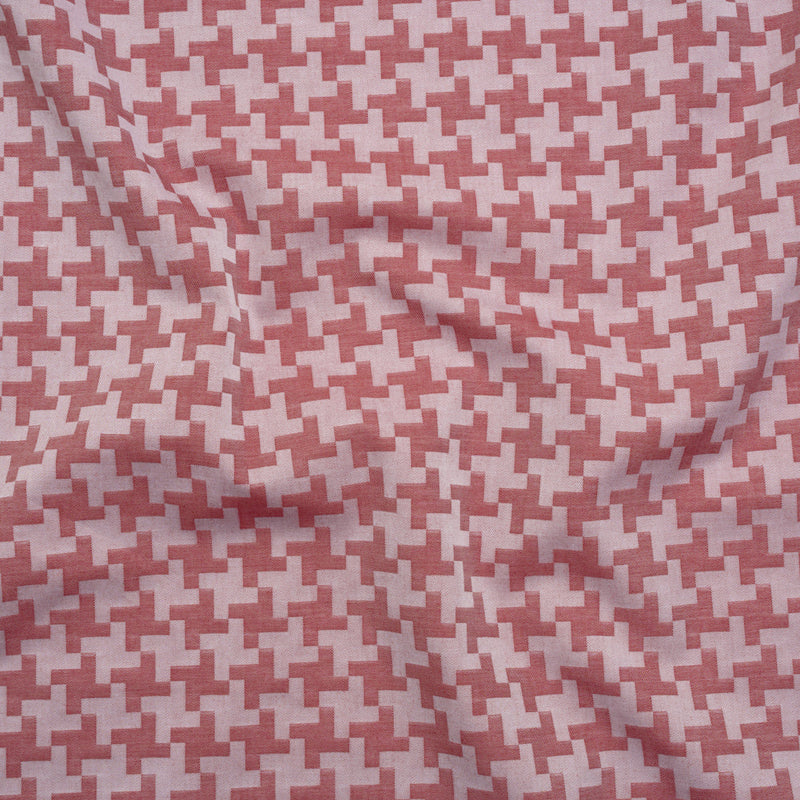 Cotton Twill Shirting - Red and White Geometric Houndstooth - Deadstock