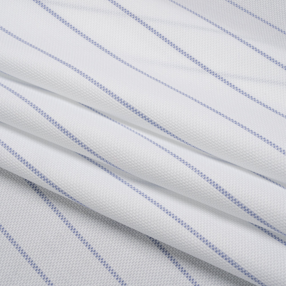 Cotton Birdseye Pique - White and Dark Blue Stripes - Deadstock