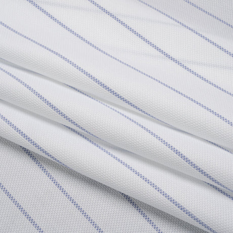 Cotton Birdseye Pique - White and Dark Blue Stripes - Deadstock