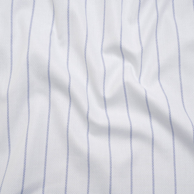 Cotton Birdseye Pique - White and Dark Blue Stripes - Deadstock