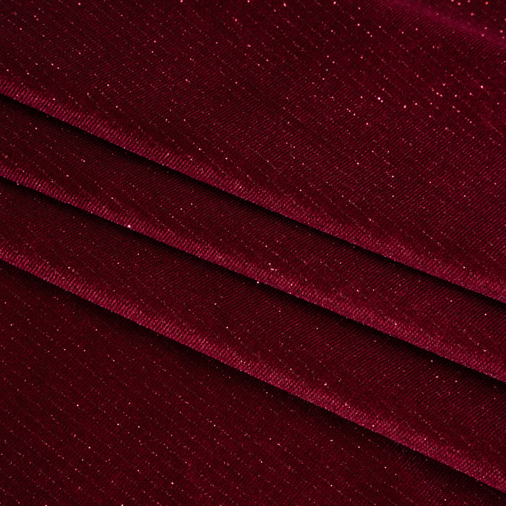 Glitter Stretch Polyester Velour - Burgundy - Designer Deadstock