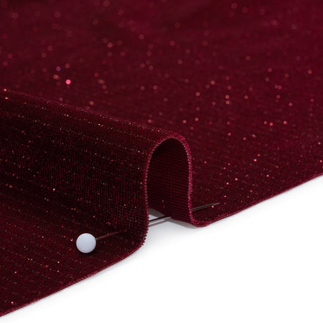 Glitter Stretch Polyester Velour - Burgundy - Designer Deadstock
